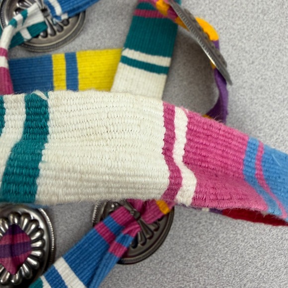 Concho Woven Cotton Belt Womens Multi Silver Boho Hippie Belly Dancer Tie Stripe - Picture 10 of 11